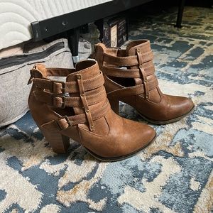 Strappy heeled booties